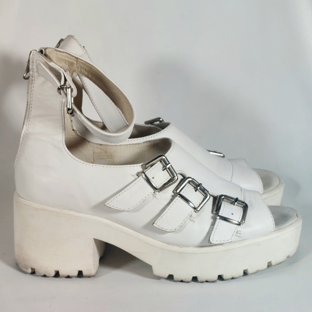 Swear London White Leather Rear Zip Buckled Platform Sandals, EU40
